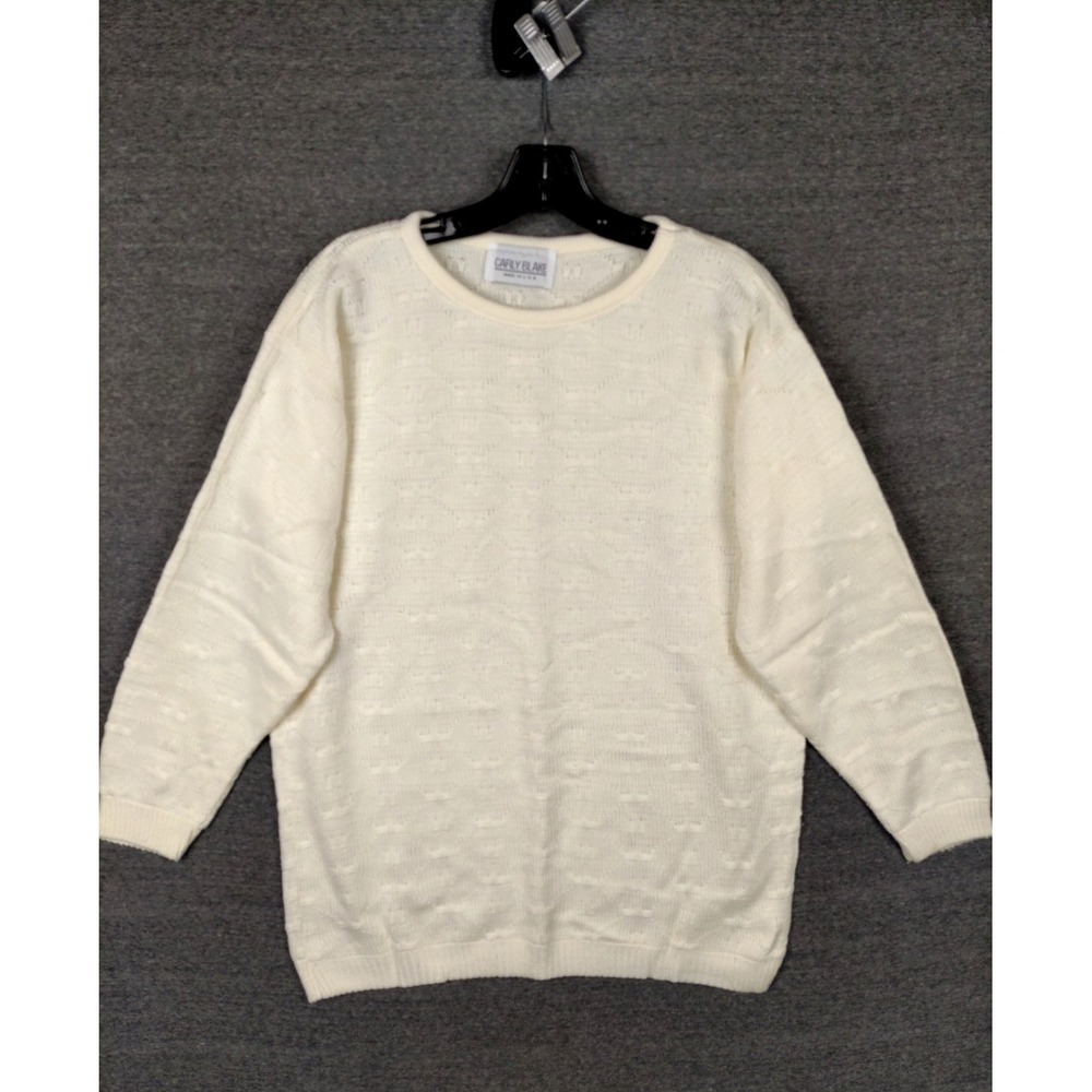 VTG Carly Blake Womens Sweater L White Diamond Knit USA Capsule Clean Girl Cozy
